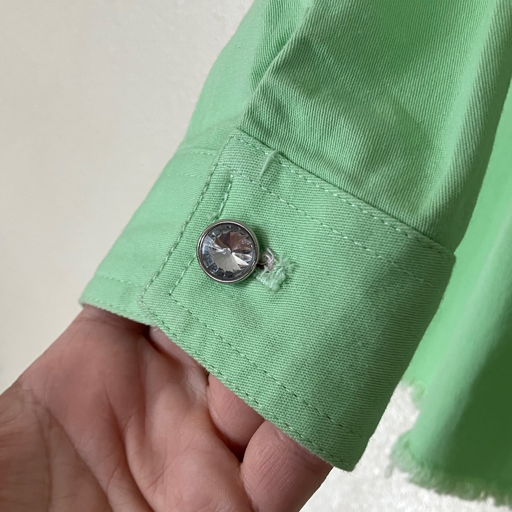 Quacker Factory Rhinestone Button Spring Green Jacket, 1X - Picture 5 of 7